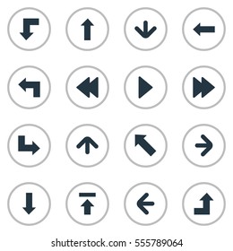 Set Of 16 Simple Cursor Icons. Can Be Found Such Elements As Right Direction, Pointer, Increasing And Other.