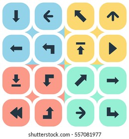 Set Of 16 Simple Cursor Icons. Can Be Found Such Elements As Let Down, Left Direction, Increasing And Other.