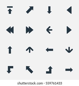 Set Of 16 Simple Cursor Icons. Can Be Found Such Elements As Indicator , Advanced, Right Landmark.