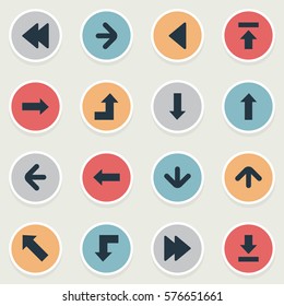 Set Of 16 Simple Cursor Icons. Can Be Found Such Elements As Upward Direction, Downwards Pointing, Let Down And Other.