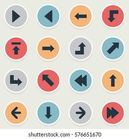Set Of 16 Simple Cursor Icons. Can Be Found Such Elements As Right Direction , Left Landmark , Rearward.