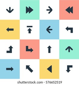 Set Of 16 Simple Cursor Icons. Can Be Found Such Elements As Left Direction, Right Direction, Left Direction And Other.