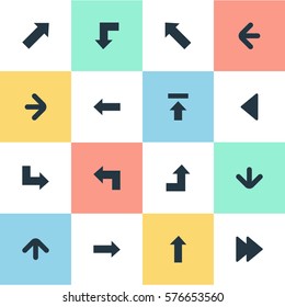 Set Of 16 Simple Cursor Icons. Can Be Found Such Elements As Right Direction, Increasing, Upward Direction And Other.