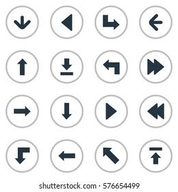 Set Of 16 Simple Cursor Icons. Can Be Found Such Elements As Pointer, Rearward, Transfer And Other.