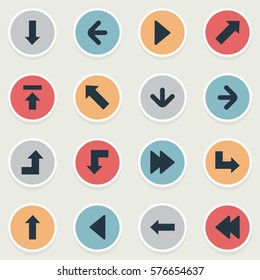 Set Of 16 Simple Cursor Icons. Can Be Found Such Elements As Right Landmark, Reduction, Left Direction.
