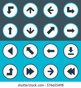 Set Of 16 Simple Cursor Icons. Can Be Found Such Elements As Rearward, Increasing, Left Direction And Other.