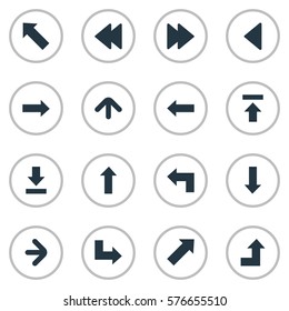 Set Of 16 Simple Cursor Icons. Can Be Found Such Elements As Downwards Pointing, Transfer, Pointer And Other.