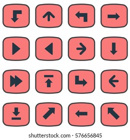 Set Of 16 Simple Cursor Icons. Can Be Found Such Elements As Let Down, Advanced, Right Landmark.