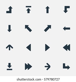 Set Of 16 Simple Cursor Icons. Can Be Found Such Elements As Indicator, Rearward, Advanced And Other.
