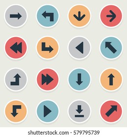 Set Of 16 Simple Cursor Icons. Can Be Found Such Elements As Increasing, Right Direction, Indicator And Other.