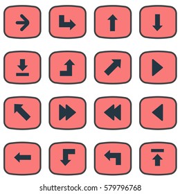 Set Of 16 Simple Cursor Icons. Can Be Found Such Elements As Downwards Pointing, Right Landmark, Increasing.
