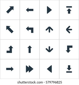 Set Of 16 Simple Cursor Icons. Can Be Found Such Elements As Left Direction, Pointer, Transfer And Other.