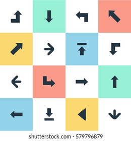Set Of 16 Simple Cursor Icons. Can Be Found Such Elements As Downwards Pointing, Transfer, Indicator And Other.