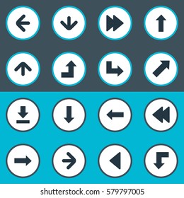 Set Of 16 Simple Cursor Icons. Can Be Found Such Elements As Left Landmark , Left Direction , Downwards Pointing.