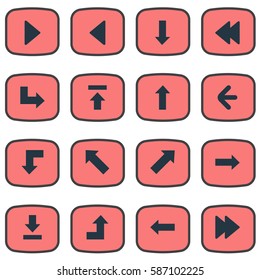 Set Of 16 Simple Cursor Icons. Can Be Found Such Elements As Upward Direction, Left Direction, Advanced And Other.