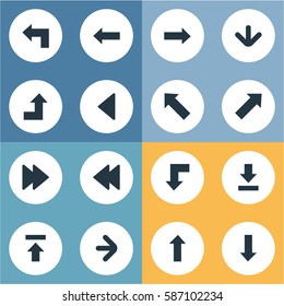 Set Of 16 Simple Cursor Icons. Can Be Found Such Elements As Transfer, Increasing, Right Direction And Other.