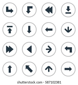 Set Of 16 Simple Cursor Icons. Can Be Found Such Elements As Pointer, Let Down, Downwards Pointing And Other.