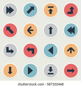 Set Of 16 Simple Cursor Icons. Can Be Found Such Elements As Pointer, Right Direction, Left Direction And Other.