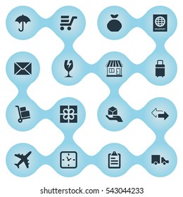 Set Of 16 Simple Delivery Icons. Can Be Found Such Elements As Hand , Gingham, Opposite Directions.