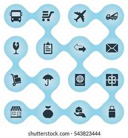 Set Of 16 Simple Delivery Icons. Can Be Found Such Elements As Clipboard, Packaging, Airline And Other.