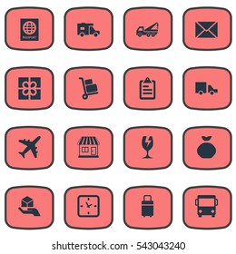 Set Of 16 Simple Distribution Icons. Can Be Found Such Elements As Gift , Hand , Minutes.
