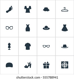 Set Of 16 Simple Dress Icons. Can Be Found Such Elements As Cap, Elegant Headgear, Attire And Other.