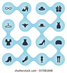 Set Of 16 Simple Dress Icons. Can Be Found Such Elements As Present, Head Accessory, Elegant Headgear And Other.