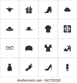 Set Of 16 Simple Dress Icons. Can Be Found Such Elements As Head Accessory, Elegant Headgear, Attire And Other.