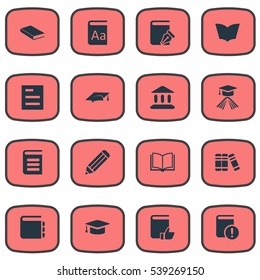 Set Of 16 Simple Education Icons. Can Be Found Such Elements As Library, Pen, Journal And Other.