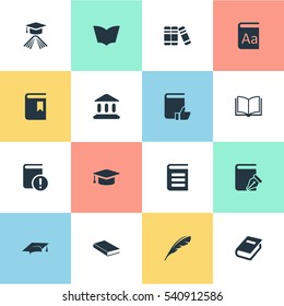 Set Of 16 Simple Education Icons. Can Be Found Such Elements As Reading, Library, Academic Cap And Other.