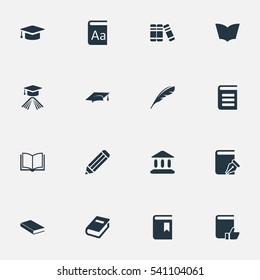 Set Of 16 Simple Education Icons. Can Be Found Such Elements As Library, Reading, Academic Cap And Other.