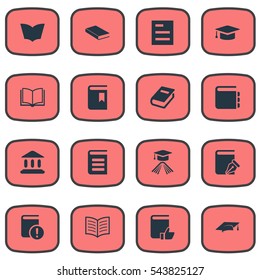Set Of 16 Simple Education Icons. Can Be Found Such Elements As Graduation Hat, Book Page, Tasklist And Other.