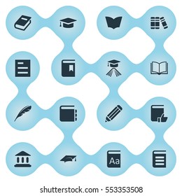 Set Of 16 Simple Education Icons. Can Be Found Such Elements As Reading, Plume, Notebook And Other.