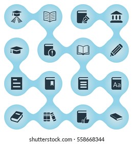 Set Of 16 Simple Education Icons. Can Be Found Such Elements As Alphabet, Book Page, Academic Cap And Other.