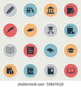 Set Of 16 Simple Education Icons. Can Be Found Such Elements As Alphabet, Important Reading, Tasklist And Other.