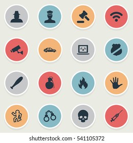 Set Of 16 Simple Fault Icons. Can Be Found Such Elements As Lock, Internet, Baseball Bat And Other.