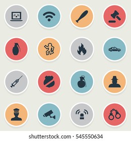 Set Of 16 Simple Fault Icons. Can Be Found Such Elements As Lock, Explosive, Blaze And Other.