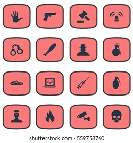 Set Of 16 Simple Fault Icons. Can Be Found Such Elements As Explosive, Inspector, Explode And Other.