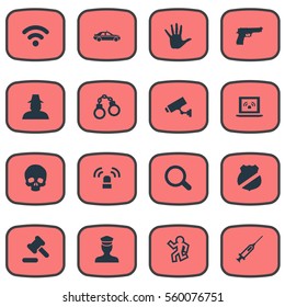 Set Of 16 Simple Fault Icons. Can Be Found Such Elements As Internet, Safety, Hammer And Other.