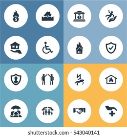 Set Of 16 Simple Fuse Icons. Can Be Found Such Elements As Family Fuse, Protect From Torrent, Banking House And Other.
