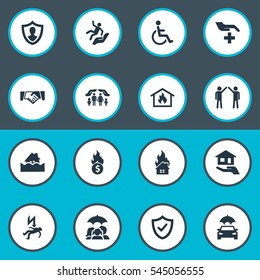 Set Of 16 Simple Fuse Icons. Can Be Found Such Elements As Protect Yourself, Bankroll Fuse, Job Accord And Other.