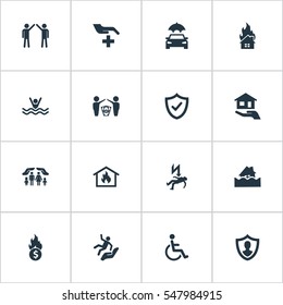 Set Of 16 Simple Fuse Icons. Can Be Found Such Elements As Protect Yourself, Protect From Torrent, Safeguard And Other.