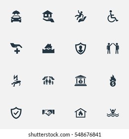 Set Of 16 Simple Fuse Icons. Can Be Found Such Elements As Bankroll Fuse, Protect From Torrent, Medical Attendance And Other.