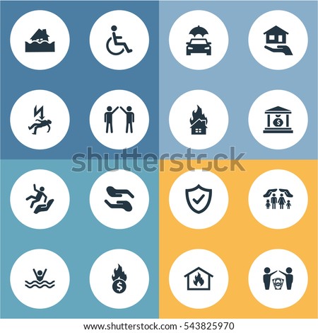 Set Of 16 Simple Fuse Icons. Can Be Found Such Elements As Automobile Fuse, Home Protect  From Fire, Smothered Male And Other.