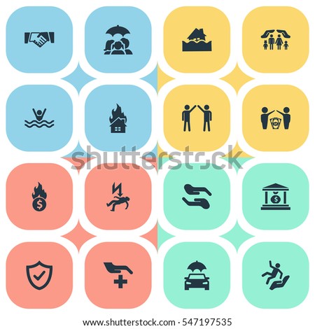 Set Of 16 Simple Fuse Icons. Can Be Found Such Elements As Electric Shock  Jeopardy, Heat, Job Accord And Other.