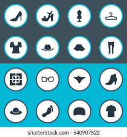 Set Of 16 Simple Garments Icons. Can Be Found Such Elements As Man Clothing, Barefoot, Rack And Other.
