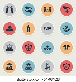 Set Of 16 Simple Guarantee Icons. Can Be Found Such Elements As Family Fuse, Reliability, Bankroll Fuse And Other.