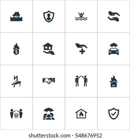 Set Of 16 Simple Guarantee Icons. Can Be Found Such Elements As Bankroll Fuse, Maintenance, Protect Currency And Other.