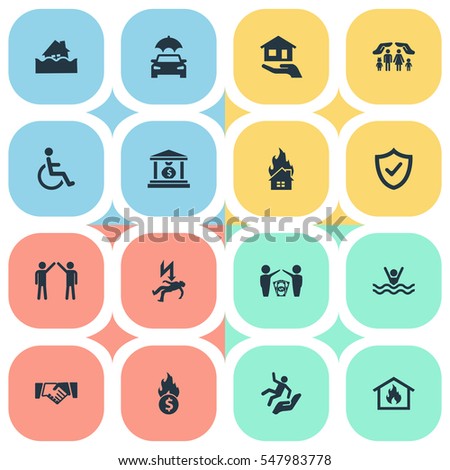 Set Of 16 Simple Guarantee Icons. Can Be Found Such Elements As Bankroll Fuse, Electric Shock  Jeopardy, Automobile Fuse And Other.