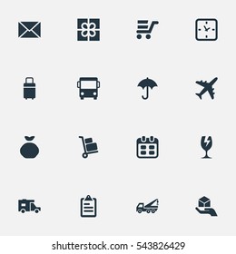Set Of 16 Simple Handing Icons. Can Be Found Such Elements As Holdall, Gingham, Day And Other.